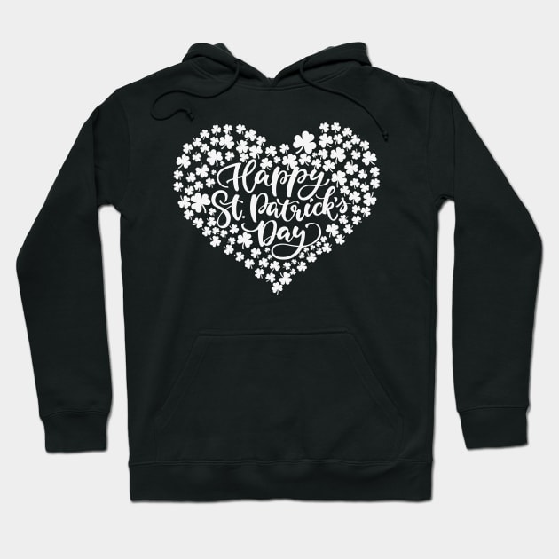 St. Patrick's Day, White Shamrock Heart design Hoodie by Epic Shirt Store